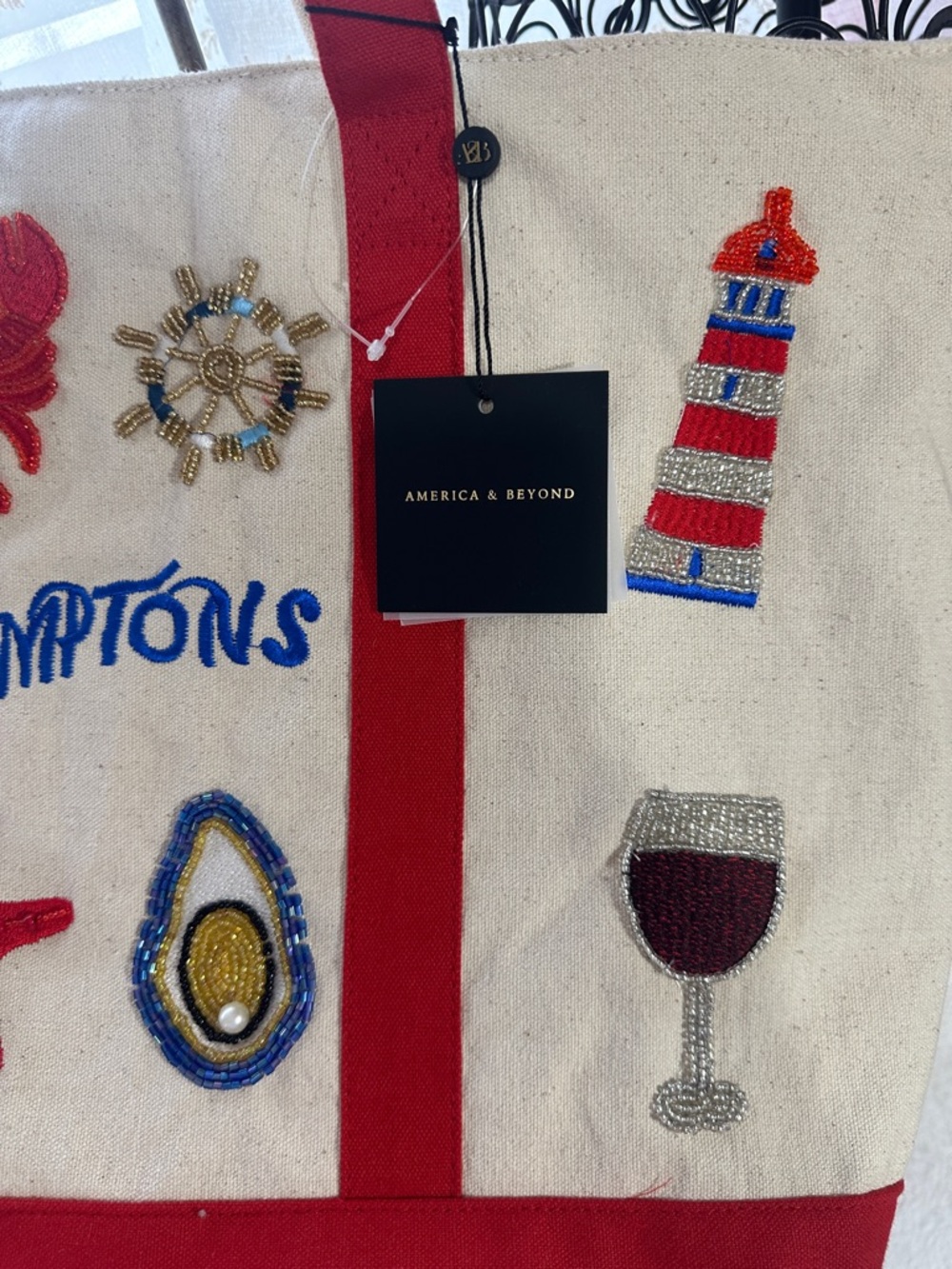 America & Beyond Hamptons beaded canvas tote bag - Picture 3 of 7